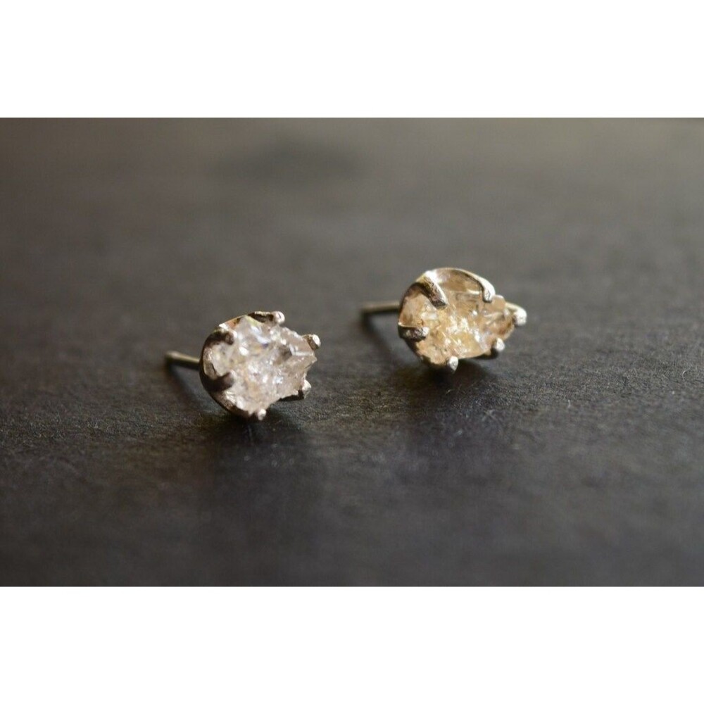 Lake County diamond earrings, 925 sterling silver, raw gemstones